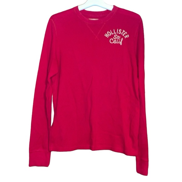 •HOLLISTER•MENS RED THERMAL RIBBED CREWNECK LONG SLEEVE LOGO SHIRT SIZE MEDIUM - Picture 1 of 7